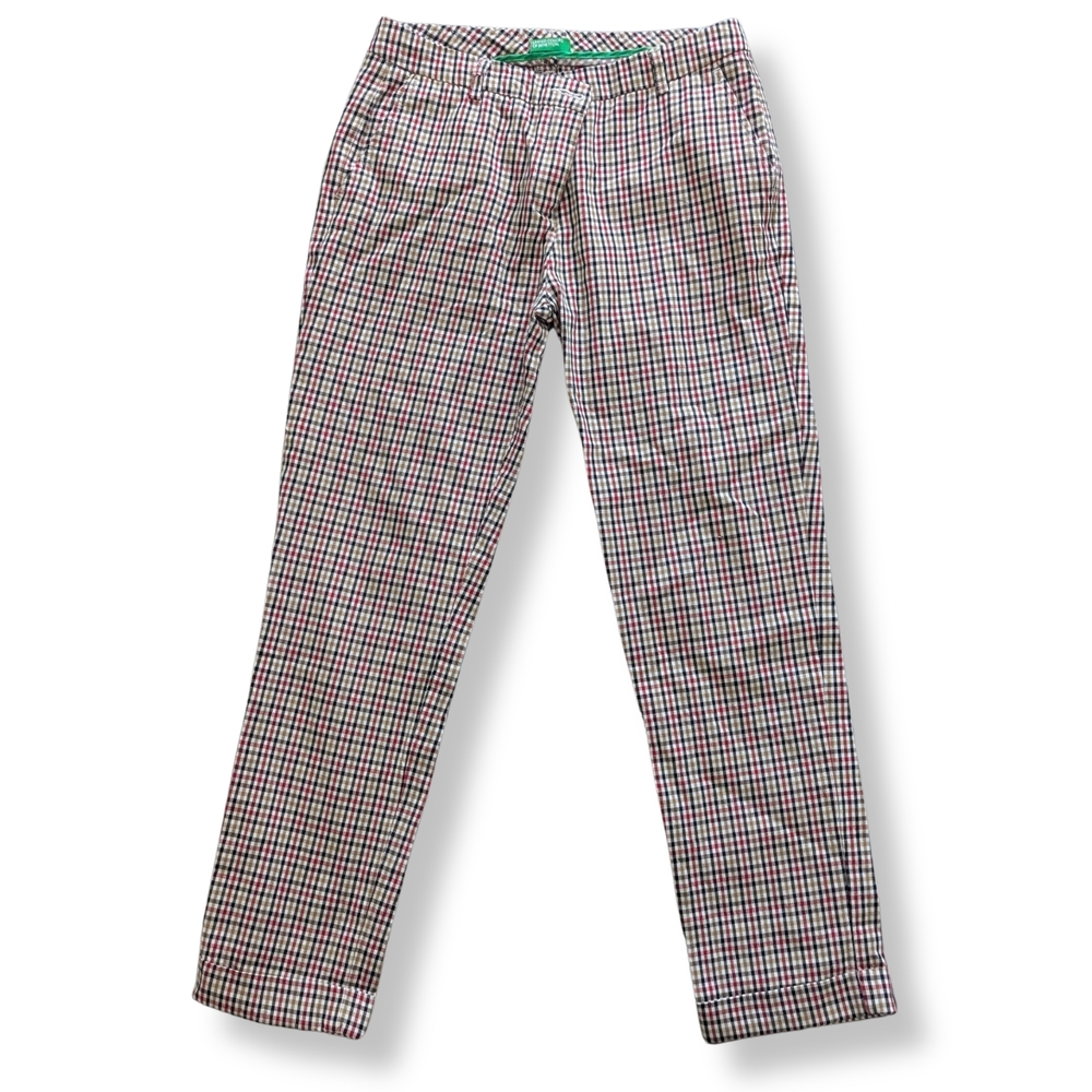 United Colors Of Benetton Men's Checkered Chinos - Black, White, Red